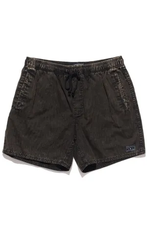 Afends Mens Baywatch - Black Waves - Elastic Waist Swim Shorts