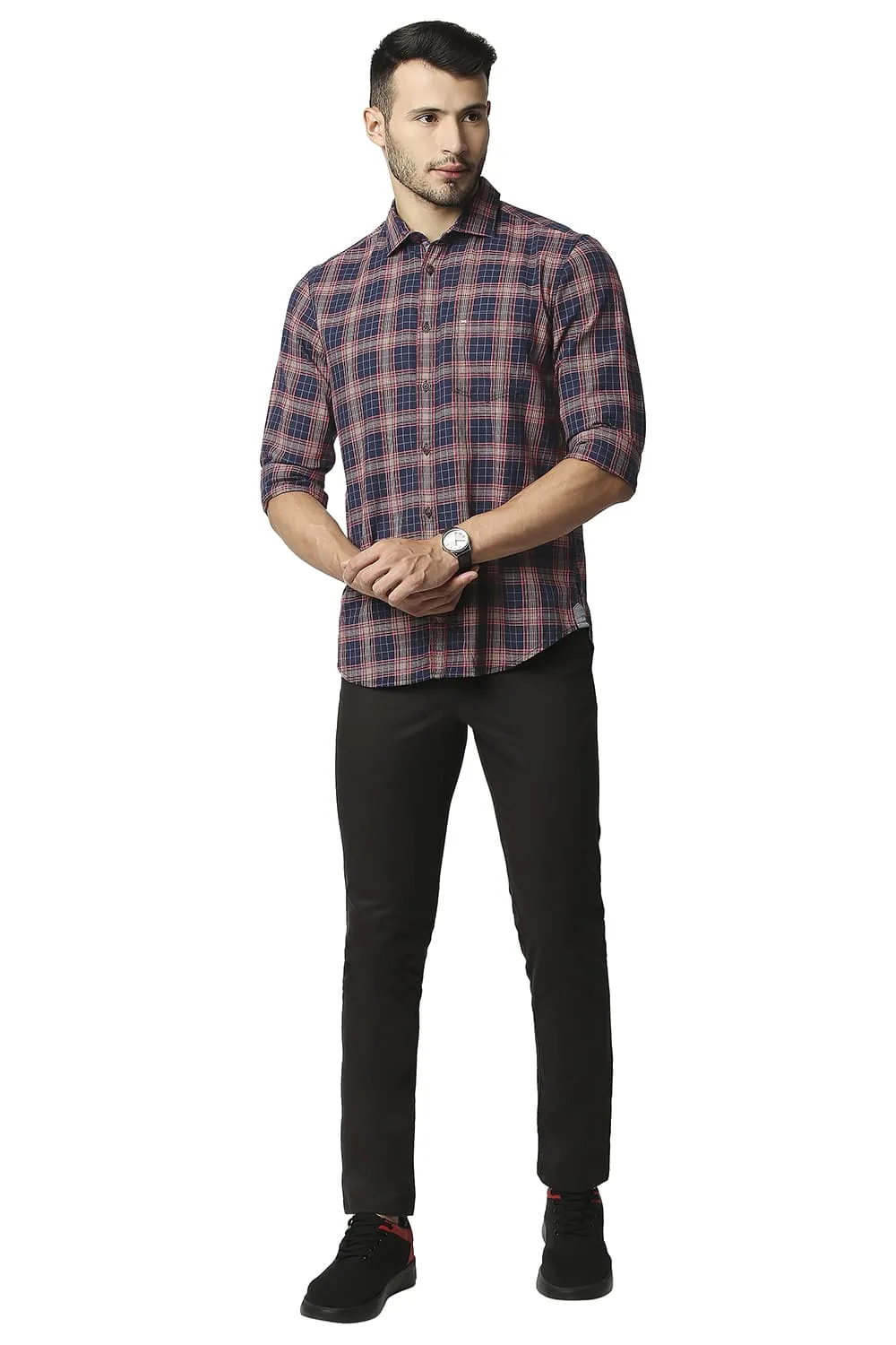 Basics Slim Fit Twill Checks Shirt