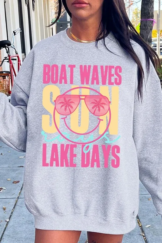 Boat Waves Sun Rays Graphic Fleece Sweatshirts