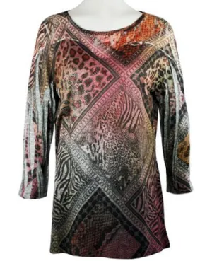 Cactus Fashion - Animal Patchwork, Rhinestones, Sublimation Tunic