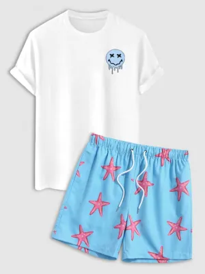 Drippy Smiley Tee And Starfish Board Shorts