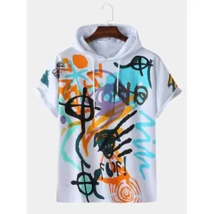 Graffiti Print Drawstring Hoodie T-shirts