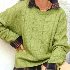 Green Windowpane Pattern Sweater