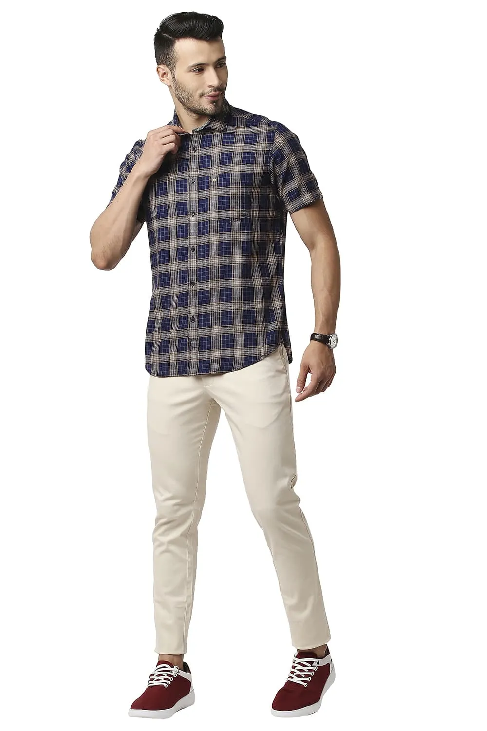 Herring Bone Twill Checks Halfsleeves Shirt