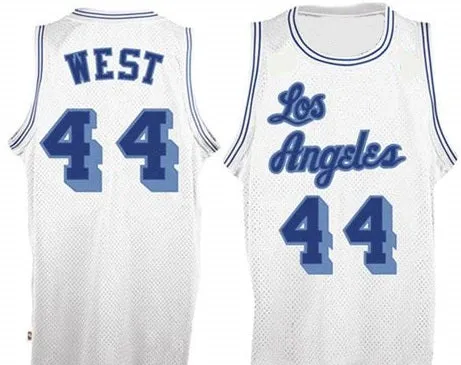 Jerry West White Los Angeles Lakers Throwback Basketball Jersey.