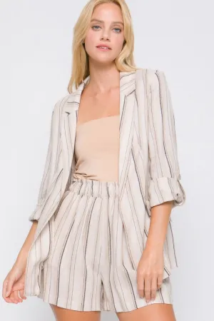 Linen Woven Striped Blazer