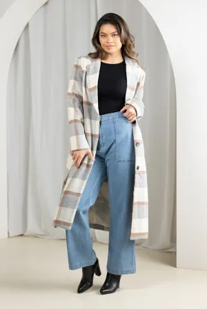 Long Checkered Fleece Coat