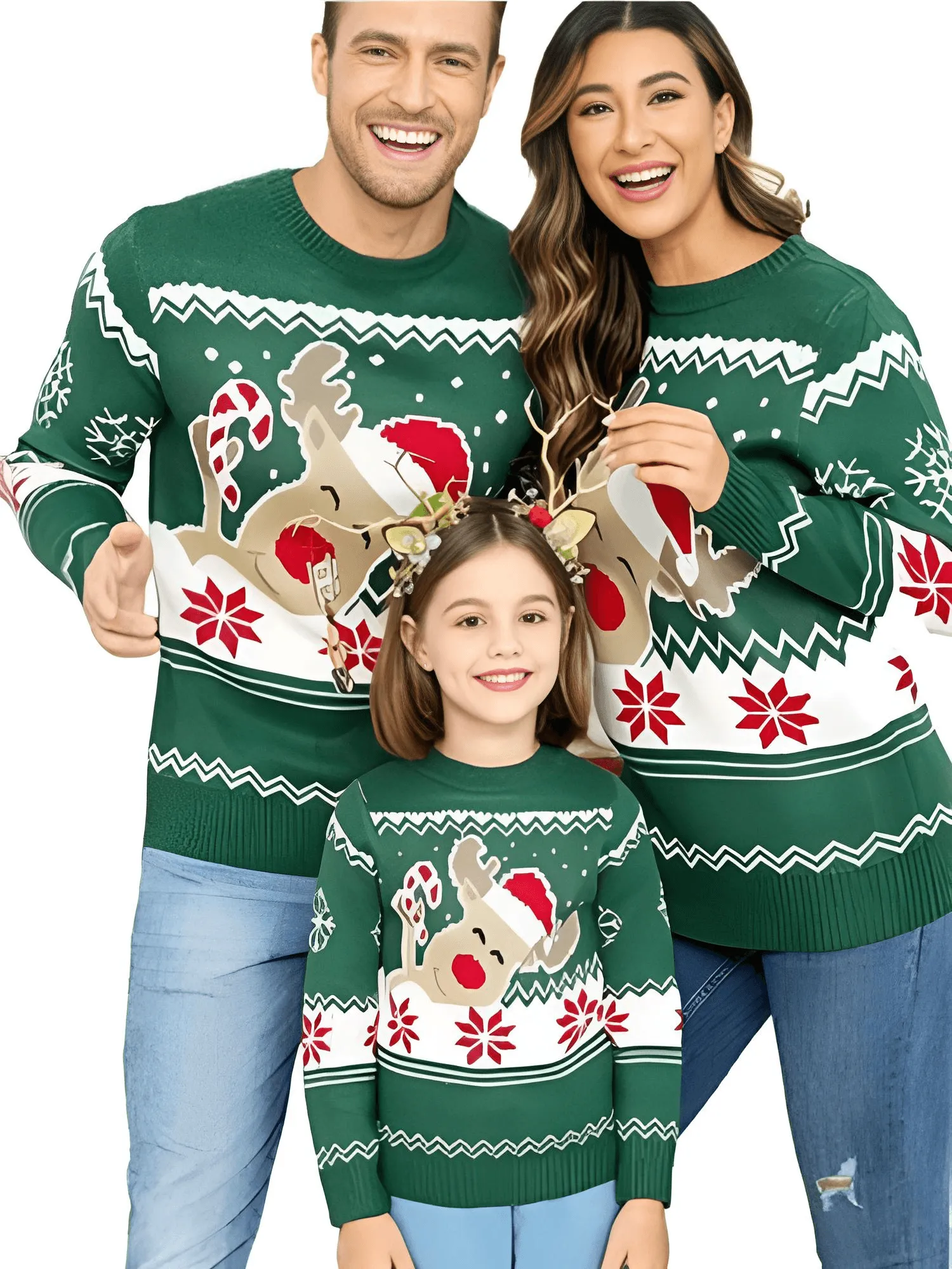 Matching Christmas Sweaters Family Adult Kids Cartoon Elk Print Round Neck Long Sleeve Pullover Winter Tops