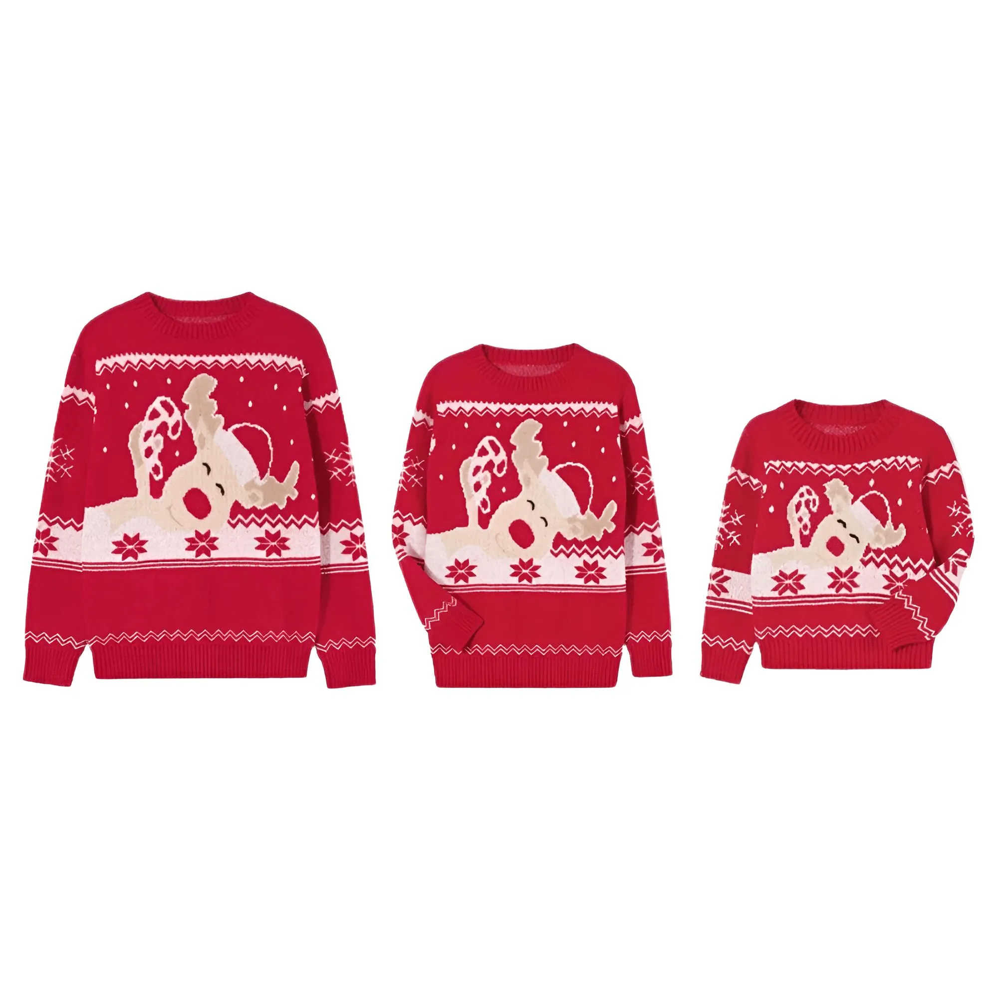 Matching Christmas Sweaters Family Adult Kids Cartoon Elk Print Round Neck Long Sleeve Pullover Winter Tops