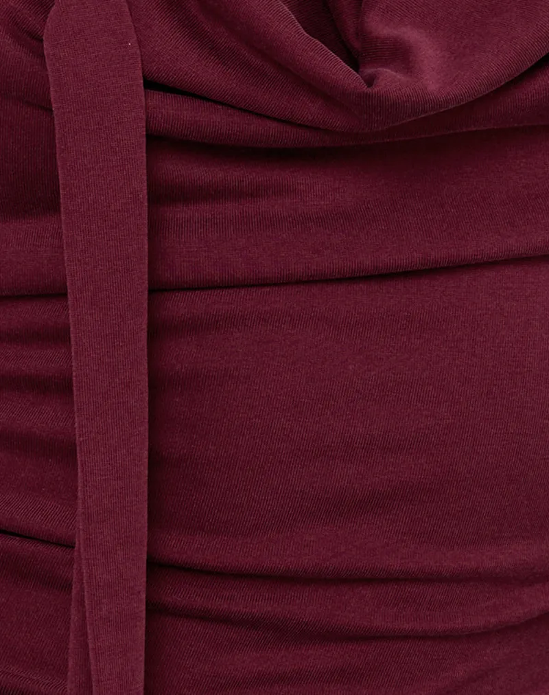 Menora Cowl Neck Top in Burgundy Curpo