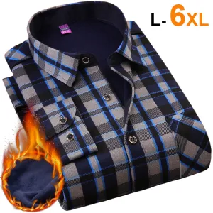 Mens Long Sleeve Plaid Warm Thick Fleece Lined Shirt