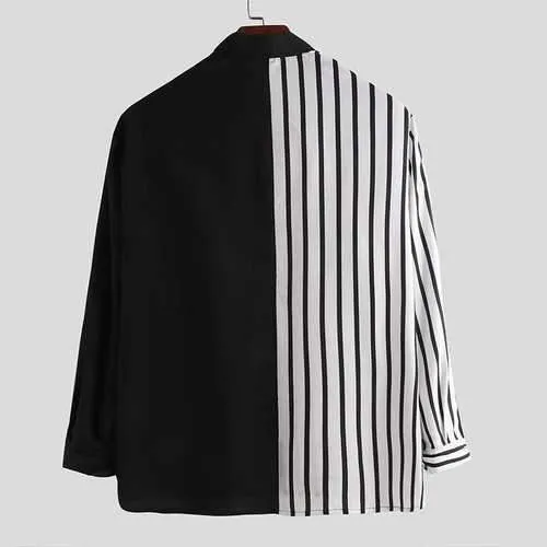 Mens Stripe Hit Color Patchwork Shirts