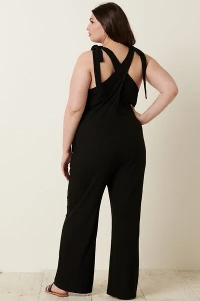 Mittoshop Rib Knit V-Neck Cross Back Jumpsuit