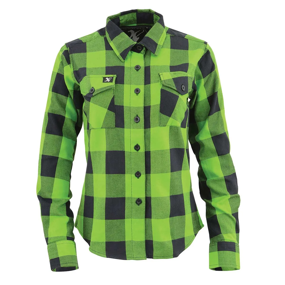 NexGen MNG21606 Women's Casual Lime Green and  Black Long Sleeve Cotton Casual Flannel Shirt