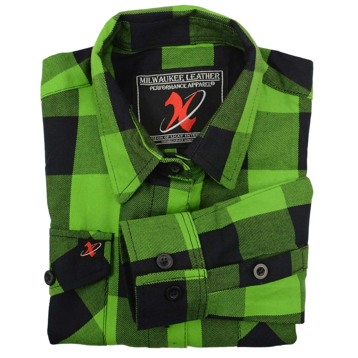 NexGen MNG21606 Women's Casual Lime Green and  Black Long Sleeve Cotton Casual Flannel Shirt