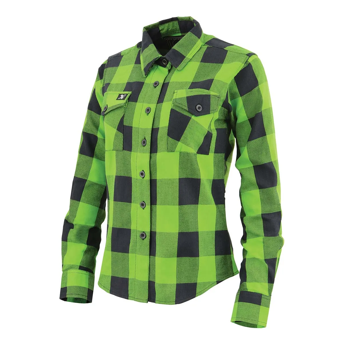 NexGen MNG21606 Women's Casual Lime Green and  Black Long Sleeve Cotton Casual Flannel Shirt