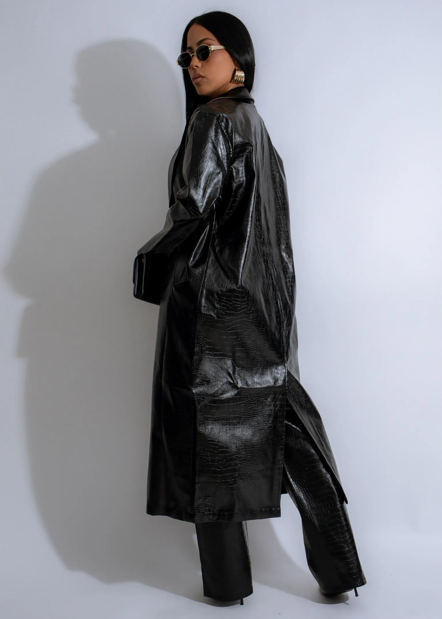 Nocturne Trench Faux Leather Coat Black