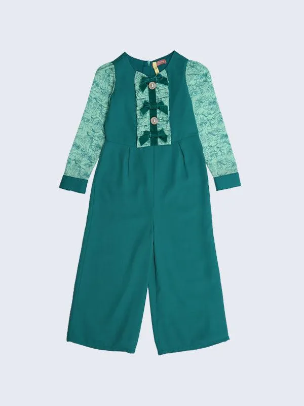 One Friday Kids Girls Green Basic Jumpsuit