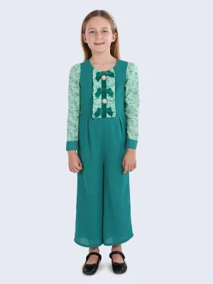 One Friday Kids Girls Green Basic Jumpsuit