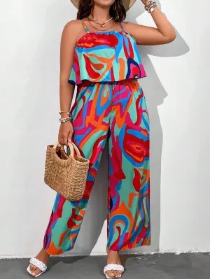 Plus All Over Print Cami Jumpsuit