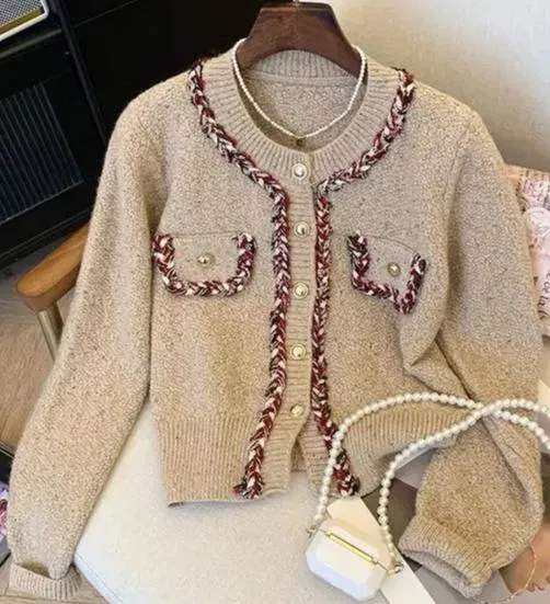 Pre Order: Vintage Button Up O Neck Cropped Knitted Cardigan