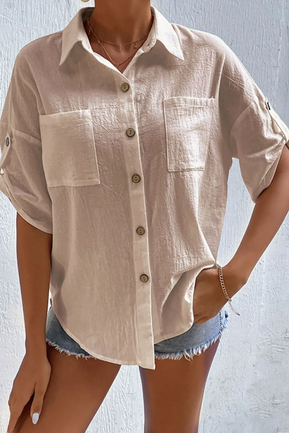 Roll-Tab Sleeve Shirt with Pockets