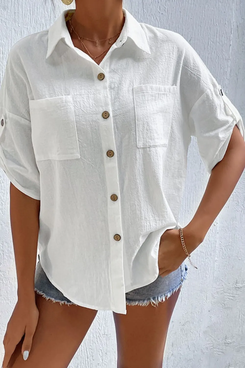 Roll-Tab Sleeve Shirt with Pockets