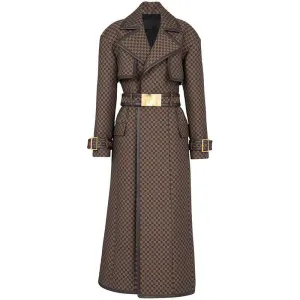 Sadie Long Sleeve Collared Monogram Jacquard Trench Coat