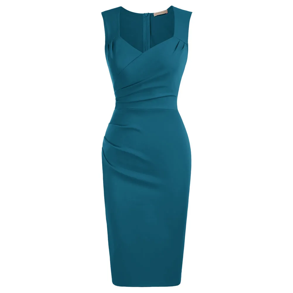 Seckill Offer⌛Vintage Ruched Bodycon Dress Sleeveless Surplice V-Neck Pencil Dress