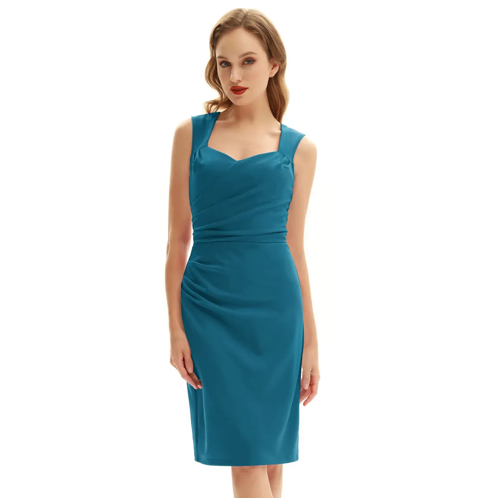 Seckill Offer⌛Vintage Ruched Bodycon Dress Sleeveless Surplice V-Neck Pencil Dress