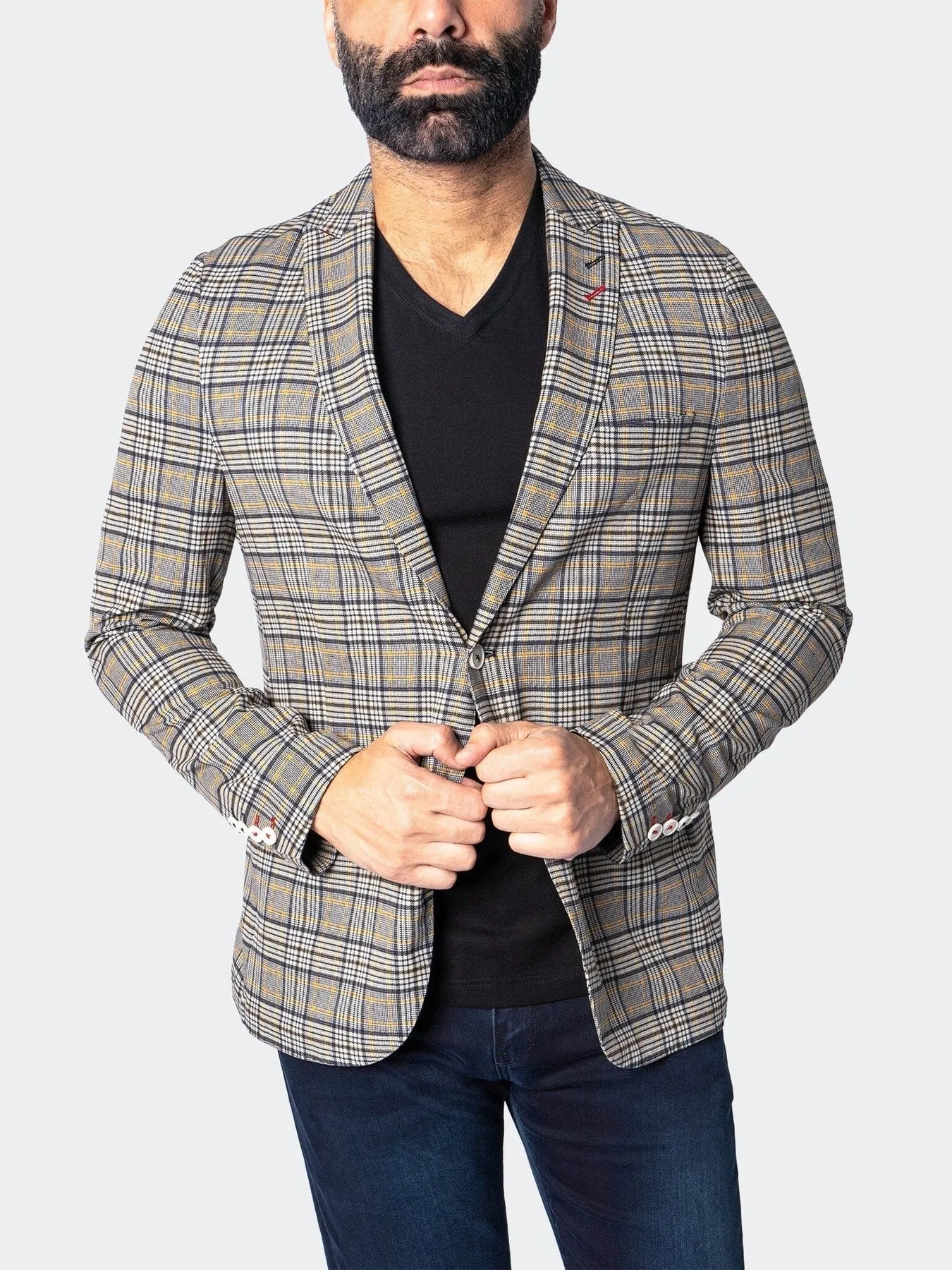 Unconstructed Stretch Blazer - Yellow Plaid