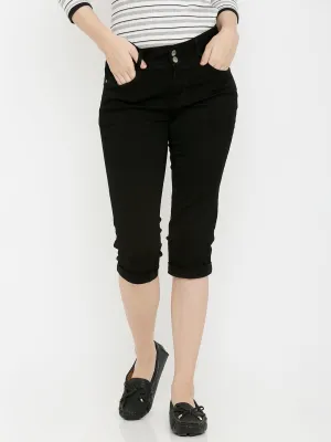 Women Black Mid-Rise Slim Capri