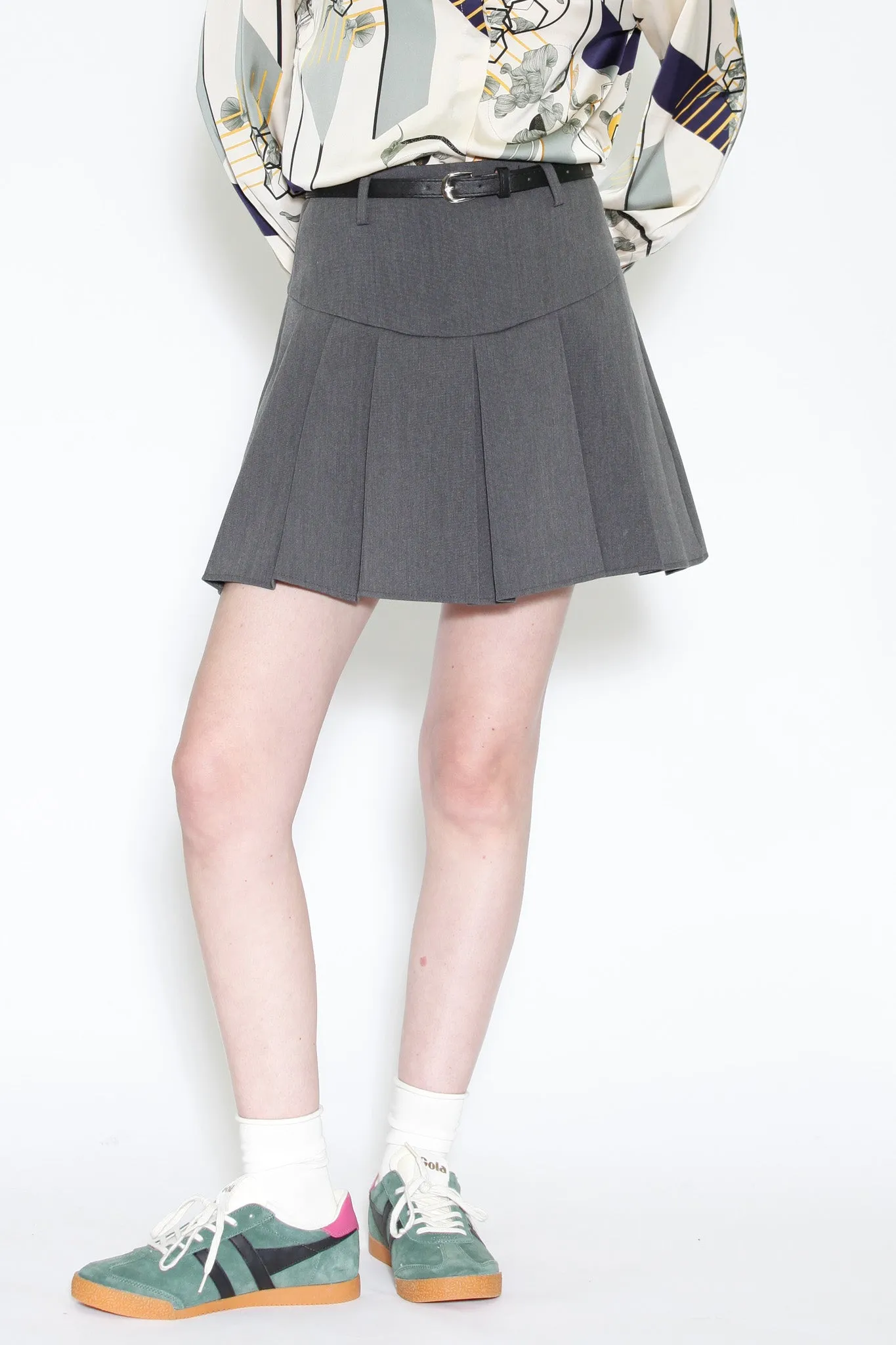 Wool Grey Pleated Mini Skirt